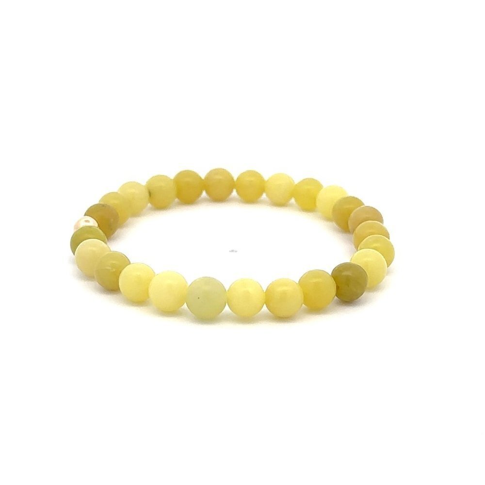 Natural Lemon Jade Gemstones 6mm Stretchable Bracelet 18k Gold Bead Charm - Picture 3 of 5
